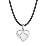 Natural Crystal Hollow Heart Pendant Necklace, Gemstone Charm with Black Rope for Women