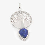 Silver Plated Life Of Tree Pendant with Teardrop Natural Crystal Stone Hollow Filigree Chakra Healing Gemstone Charm for Necklace Making