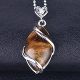 Natural Marquise Crystal Pendant Silver Wire Wrapped Gemstone Pendant Heart Zircon Bail Reiki Chakra Healing Stone Charm for DIY Necklace Jewelry