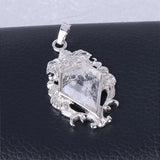 Antique Floral Carved Bezel Set Diamond Shape Natural Crystal Pendant, Multi‑Option Faceted Gemstone Charm for Handmade Necklaces