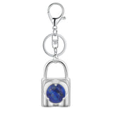 Natural Crystal Lock Keychain, Inlaid Round Gemstone Silver Keyring Charm for Bag & Key