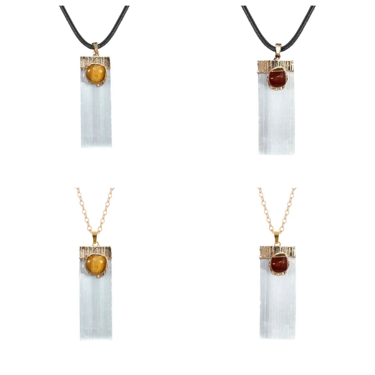 White Selenite Crystal Gypsum Pendant Necklace For Women Men #SN1775G