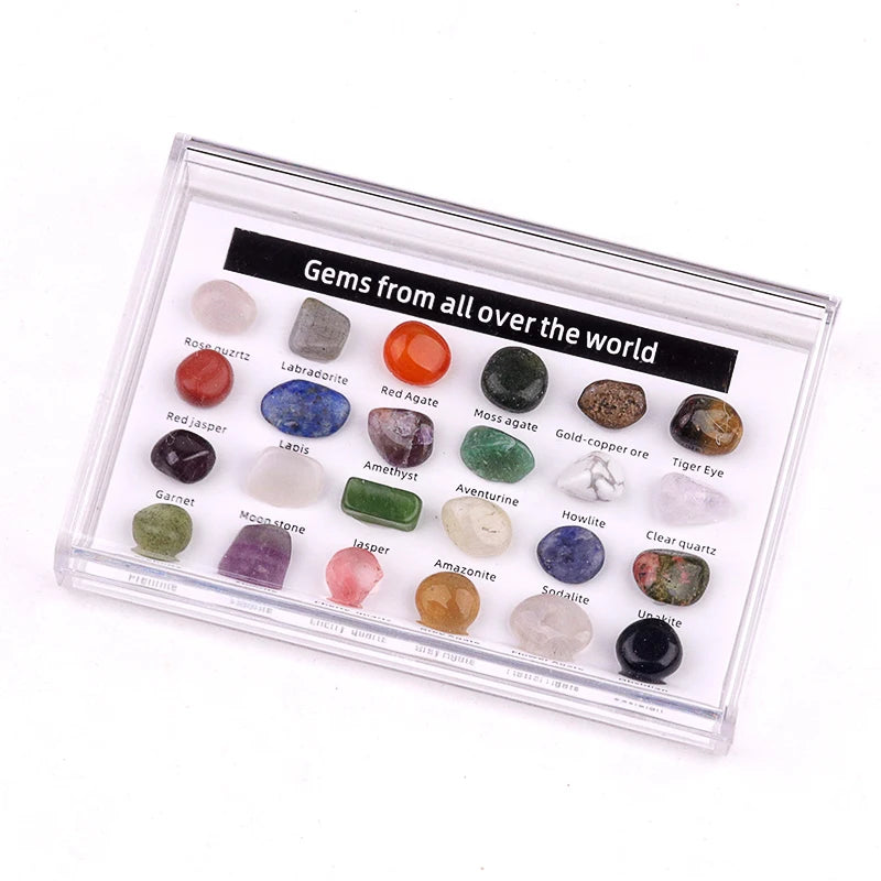 24 Pcs Natural Crystal Gemstone Collection Box - Real Mini Raw Stone Specimens Set - Earth Science Educational Kit for Kids, Healing Crystal Beginners & Mineral Collectors