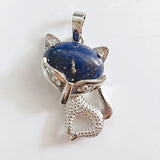 Natural Crystal Fox Pendant Necklace, Retro Turquoise & Multi-Gemstone Charm for Women & Girls