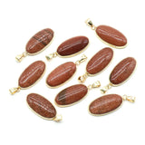 35mm Natural Green Aventurine Oval Pendant Necklace, Gold-Plated Bezel Gemstone Charm