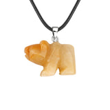 Natural Crystal Polar Bear Pendant Necklace - Hand-Carved Gemstone Animal Totem Amulet with 45cm Black Leather Cord Jewelry