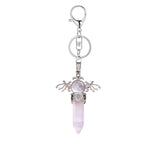 Natural Crystal Angel Wings Keychain | 58×36mm Hexagonal Prism Pendant for Backpack & DIY Jewelry