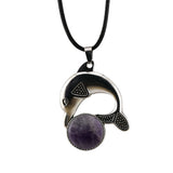 Bohemian Silver Marine Dolphin Cord Necklace • Cute Sea Animal Crystal Sphere Holder Pendant • Unisex Surf Coastal Beach Wear Jewelry Gift