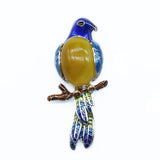 Enamel Bird Parrot Natural Gemstone Pendant, Colorful Enamel Alloy Bird On Branch Inlaid Oval Cabochon Crystal Pendant, Chakra Reiki Healing DIY Necklace Jewelry Charm