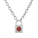 Fashionable Alloy Love Heart Lock with Natural Crystal Gemstone Charm Pendant Necklace Alloy Oval Chain Necklace