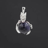 Dragon Wrapped Crystal Sphere Pendant Silver Plated Natural Round Gemstone Ball Charm for Feng Shui Chakra Necklace Making