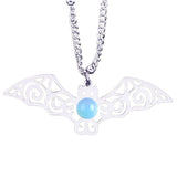 Vintage Stainless Steel Bat Pendant Gemstone Necklace - Gothic Punk Bat Wing Jewelry - Mystical Amulet Gift for Men & Women