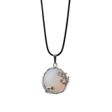 Silver‑Tone Metal Dragon Wrapped Round Natural Crystal Pendant, Dragon Totem Bezel Set Gemstone Charm, Reiki Chakra Healing Stone Pendant for DIY Necklace Jewelry Making
