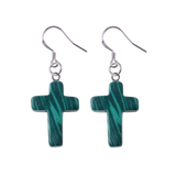 Purple Crystal Cross Dangle Earrings Hypoallergenic Silver Ear Hooks Handcrafted Genuine Amethyst Gemstone Crucifix Earrings Minimalist Jewelry