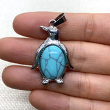 24x35mm Natural Crystal Penguin Pendant Necklace, Silver Alloy Frame Gemstone Charm