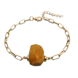 Natural Irregular Gemstone Paperclip Bracelet Adjustable Gold Link Chain with Raw Rose Quartz & Amethyst - Healing Crystal Charm Jewelry for Women & Girls - Gift for Her