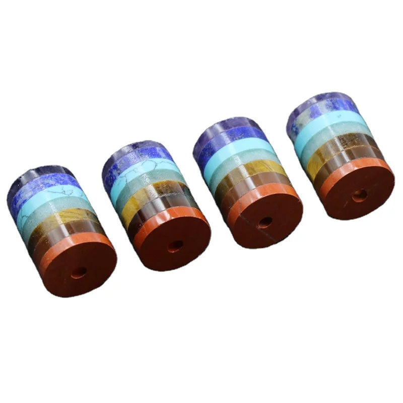 Drilled Seven Chakra Column Gem Beads | Chakra Balancing Healing Stone Blank Pendant for Handmade Jewelry & Spiritual Gift