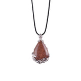 Teardrop Natural Gemstone Pendant, Silver Floral Leaf Wrapped Stone Charm, 45x27mm Pear Shape Crystal Pendant, Boho Reiki Healing Necklace Jewelry