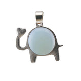 Lucky Elephant Crystal Holder Pendant • Retro Silver Animal Amulet with Natural Gemstone Sphere • Unisex Spiritual Wisdom Totem Jewelry Gift
