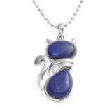 Natural Gemstone Cat Pendant Silver‑Tone Alloy Animal Charm Double Teardrop Inlaid Crystal Stone 22×40mm Chakra Reiki Healing Pendant for DIY Necklace Jewelry Making Bulk