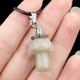 3cm Natural Crystal Mushroom Pendant Necklace | Silver-Plated Witch Hat Gemstone Charm with Black Cord