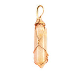 Gold Wire-Wrapped Crystal Pendant | 32×8mm Natural Healing Stone Hexagonal Pillar Charm for Jewelry Making