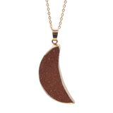 Bohemian Gold‑Trimmed Crescent Moon Gemstone Pendant, Natural Polished Crystal Moon Charm for Handmade Necklace, Multiple Stone Options Spiritual Healing Jewelry Supply