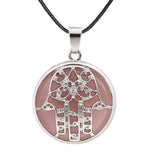 Silver Plated Hamsa Hand Pendant, Natural Crystal Inlaid Fatima Hand Hollow Charm for Spiritual Necklace Making