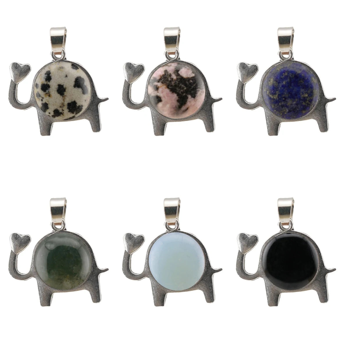 Lucky Elephant Crystal Holder Pendant • Retro Silver Animal Amulet with Natural Gemstone Sphere • Unisex Spiritual Wisdom Totem Jewelry Gift