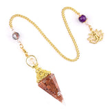 7 Chakra Orgone Pendulum with Lotus Top Gold-Plated Resin Crystal Pendulum with Chain for Divination Healing Witchcraft
