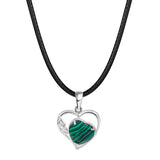 Natural Crystal Hollow Heart Pendant Necklace, Gemstone Charm with Black Rope for Women