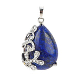 Natural Teardrop Crystal Pendant Necklace Silver Rhinestone Leaf Branch Gemstone Necklace for Women Healing Stone Jewelry Gift