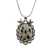 Vintage Double Bird Mandarin Duck Pendant Necklace #SN1501 Antique Silver Plated Alloy Charm with Natural Stone Pattern - Symbolic Jewelry Christmas Gift for Friends & Lovers