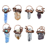 Raw Crystal Point Pendant Necklace - Antique Copper Wrapped Rough Citrine, Amethyst, Kyanite Quartz Natural Stone Witchy Jewelry Gift