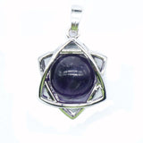Star of David Natural Crystal Stone Pendant, Merkaba Hexagram Round Gemstone Chakra Reiki Healing Pendant Necklace Jewelry for Women Men Gift