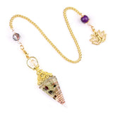 7 Chakra Orgone Pendulum with Lotus Top Gold-Plated Resin Crystal Pendulum with Chain for Divination Healing Witchcraft
