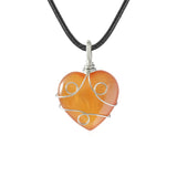 Handmade Wire Wrapped 30mm Heart Gemstone Pendant Necklace 45CM Black Cord #SN1751