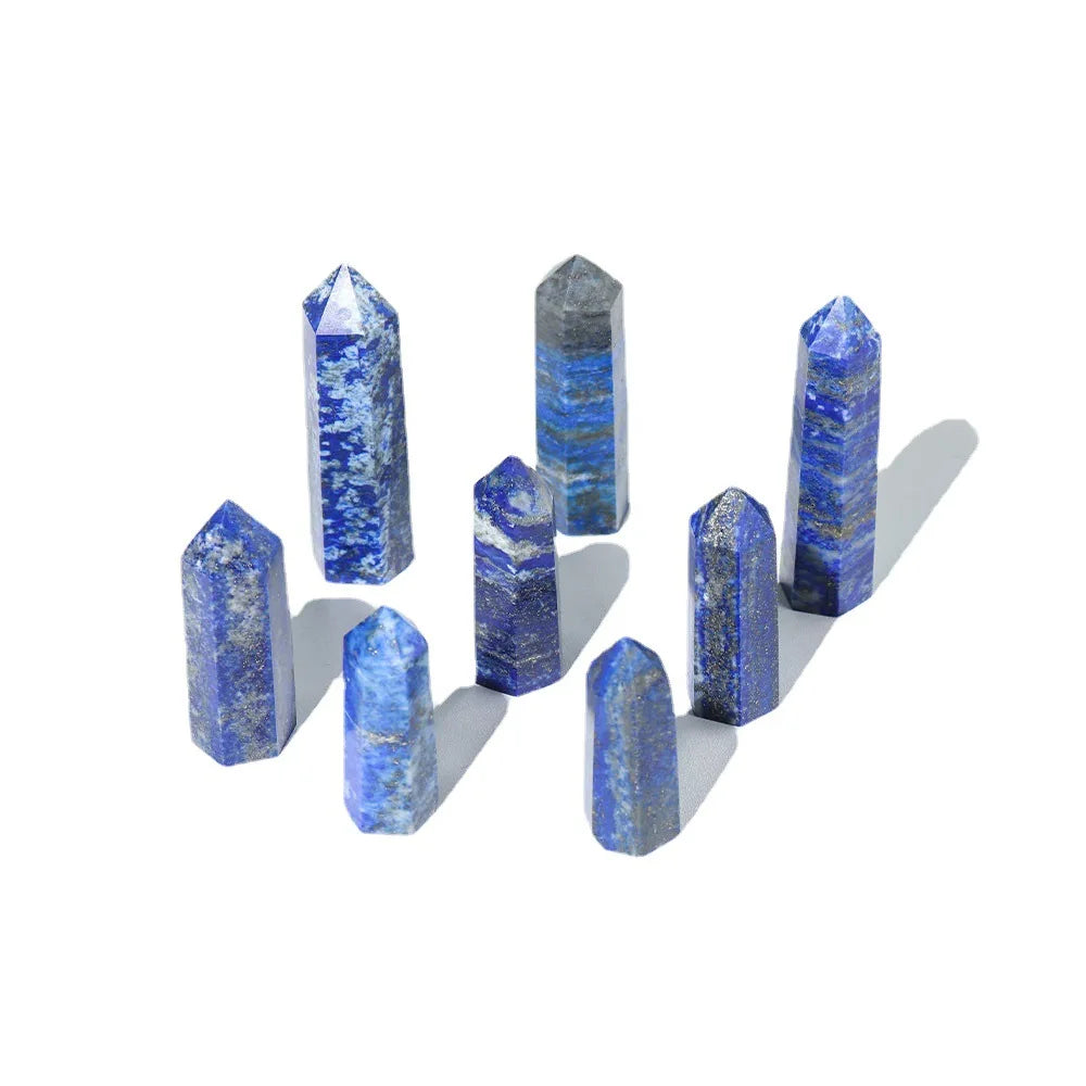 Natural Lapis Lazuli Crystal Point Tower Polished Hexagonal Obelisk Wand for Home Decor Meditation Crystal Collection Gift