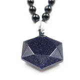 Hexagram Star Faceted Natural Stone Pendant Necklace, Black Bead Adjustable Braided Rope Mala Necklace, Spiritual Protection Amulet Jewelry