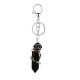 Natural Crystal Hexagonal Point Keychain • Antique Silver Rose Wrapped Gemstone Keyring • Gothic Healing Stone Bag Charm Accessory