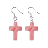 Purple Crystal Cross Dangle Earrings Hypoallergenic Silver Ear Hooks Handcrafted Genuine Amethyst Gemstone Crucifix Earrings Minimalist Jewelry