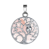 Natural Crystal Tree of Life Owl Pendant Necklace – 30mm Round Gemstone Amulet Jewelry Gift for Women
