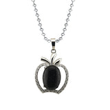 Dainty Pink Crystal Apple Pendant Necklace • Silver Rhinestone Fruit Charm • Natural Healing Stone Romantic Jewelry Gift