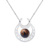 Stainless Steel Witch Moon Pendant Necklace - Triple Moon Goddess Symbol with Moonstone Style Gemstone - Wiccan Pagan Jewelry for Women & Men