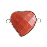 Faceted Gemstone Heart Connector for Jewelry Making 25mm Stone Pendant Links with Double Loops Wrapped with Brass Edge