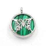 Silver Plated Hollow Butterfly Pendant Natural Round Cabochon Gemstone Inlay Charm for DIY Necklace Jewelry Making