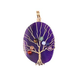 Hand-Wrapped Tree of Life Agate Pendant: 7 Chakra Healing Crystal Necklace with Copper Wire for Spiritual Wellness