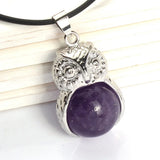 Owl Shape Natural Crystal Pendant Necklace Multi‑Color Healing Gemstone Charm Necklace Spiritual Energy Jewelry for Men Women Gift