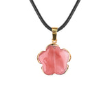 Natural Crystal Flower Pendant Necklace Gold Plated Edge Healing Gemstone Jewelry for Women