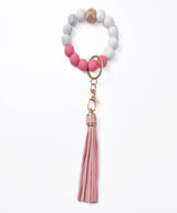 Silicone Bead Bracelet Keychain with Tassel - Hands-Free Wristlet Key Ring Holder - Soft Beaded Bangle Key Chain for Women & Girls